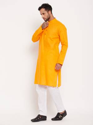 Orange And White Cotton Kurta Pyjama Set 2