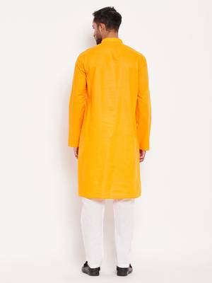 Orange And White Cotton Kurta Pyjama Set 3