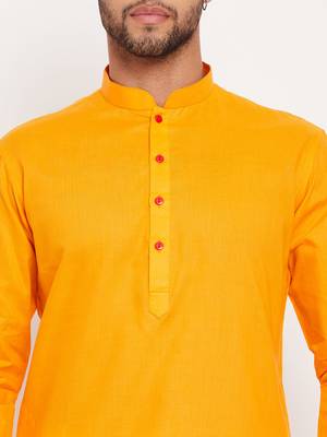 Orange And White Cotton Kurta Pyjama Set 4