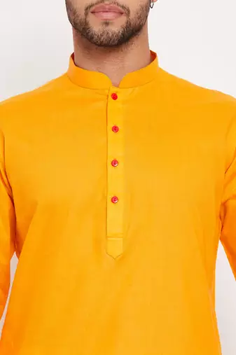 Orange And White Cotton Kurta Pyjama Set