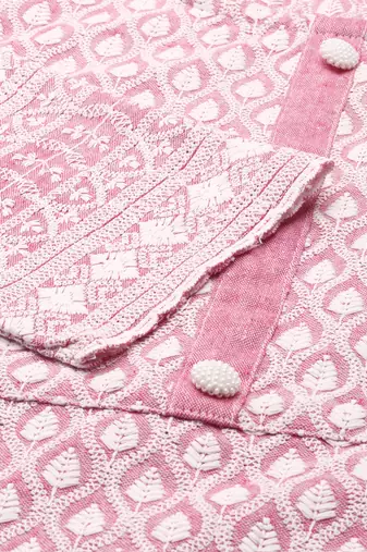 women's scoop neck woven design pink straight kurta and trouser with dupatta