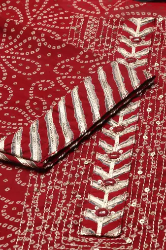 women's scoop neck bandhani maroon straight kurta and trouser