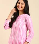 Showoff women's mandarin collar woven design ikat pink straight kurta and trouser
