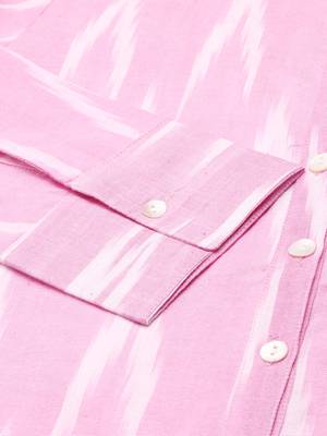 Showoff women's mandarin collar woven design ikat pink straight kurta and trouser 3