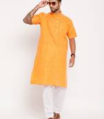 Orange And White Cotton Kurta Pyjama Set
