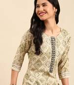women's scoop neck ethnic motifs block print beige straight kurta and trouser