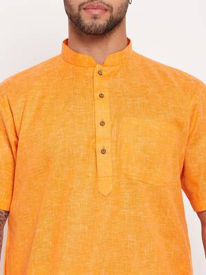 Orange And White Cotton Kurta Pyjama Set 4