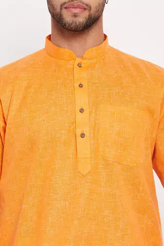 Orange And White Cotton Kurta Pyjama Set