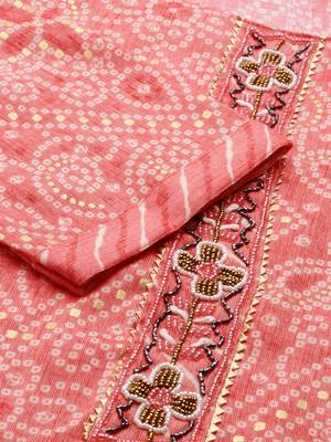 women's scoop neck bandhani coral straight kurta and trouser with dupatta 3