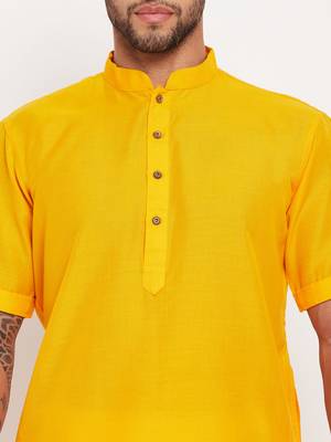Mustard And White Cotton Kurta Pyjama Set 4