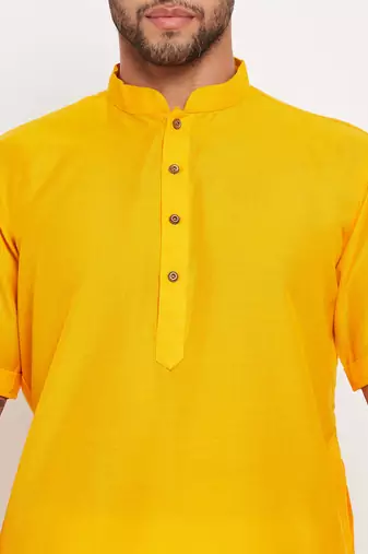 Mustard And White Cotton Kurta Pyjama Set