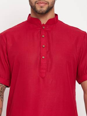 Maroon And White Cotton Kurta Pyjama Set 4
