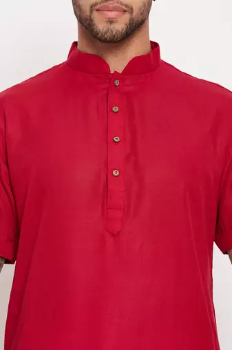 Maroon And White Cotton Kurta Pyjama Set