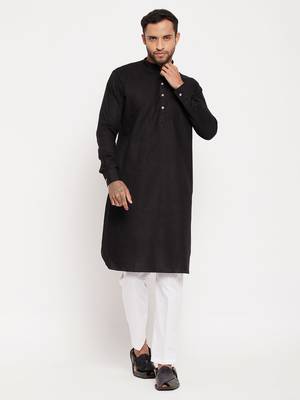 Black And White Cotton Blend Kurta Pyjama Set 1