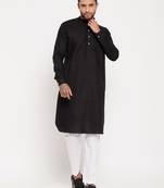 Black And White Cotton Blend Kurta Pyjama Set