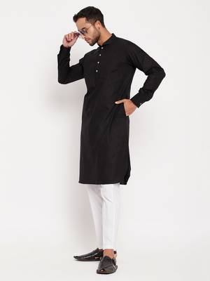 Black And White Cotton Blend Kurta Pyjama Set 2