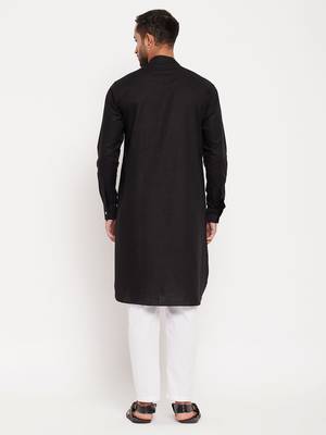Black And White Cotton Blend Kurta Pyjama Set 3