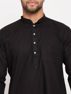 Black And White Cotton Blend Kurta Pyjama Set 4