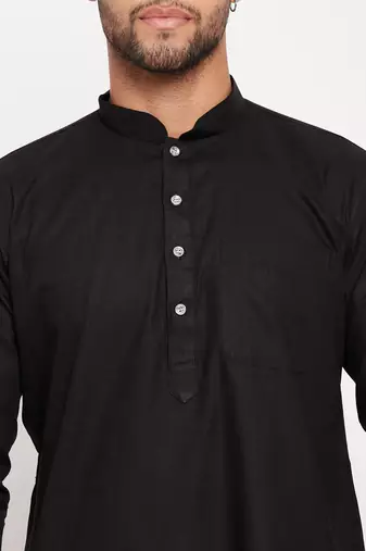 Black And White Cotton Blend Kurta Pyjama Set