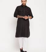 Black And White Cotton Blend Kurta Pyjama Set