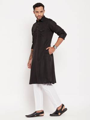 Black And White Cotton Blend Kurta Pyjama Set 2