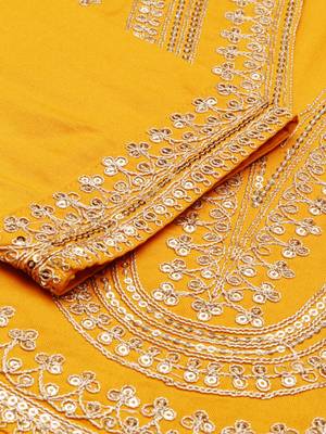 women's v-neck solid yellow straight kurta and trouser with dupatta 3