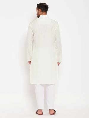 Cream And White Cotton Blend Kurta Pyjama Set 3
