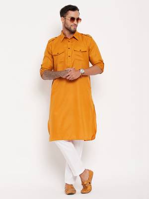 Rust And White Cotton Blend Kurta Pyjama Set 1