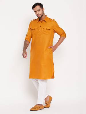 Rust And White Cotton Blend Kurta Pyjama Set 2