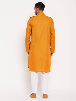 Rust And White Cotton Blend Kurta Pyjama Set 3