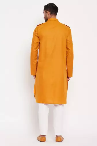 Rust And White Cotton Blend Kurta Pyjama Set