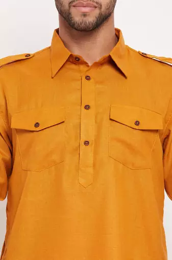 Rust And White Cotton Blend Kurta Pyjama Set