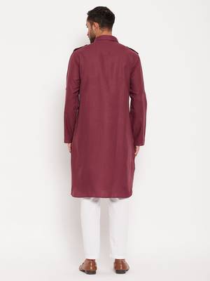 Purple And White Cotton Blend Kurta Pyjama Set 3