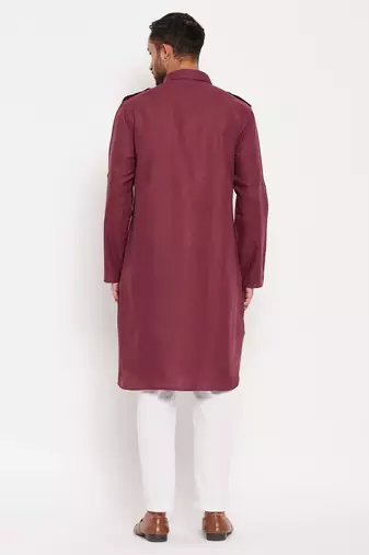Purple And White Cotton Blend Kurta Pyjama Set