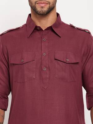 Purple And White Cotton Blend Kurta Pyjama Set 4