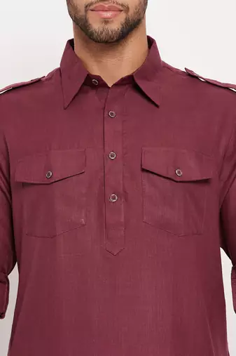 Purple And White Cotton Blend Kurta Pyjama Set