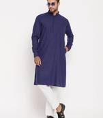 Men'S Blue And White Cotton Blend Kurta Pyjama Set