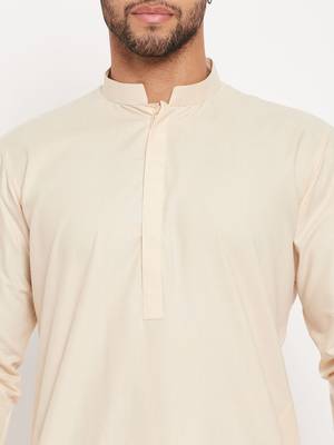 Men'S Cream And White Cotton Blend Kurta Pyjama Set 4