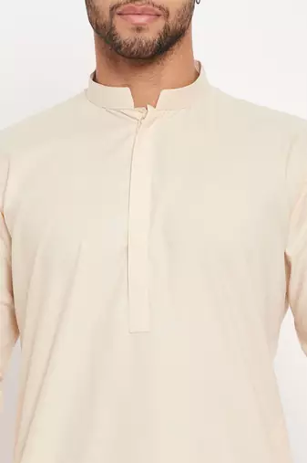 Men'S Cream And White Cotton Blend Kurta Pyjama Set