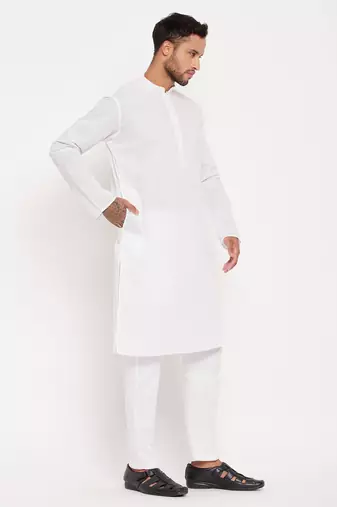 White Cotton Kurta Pyjama Set