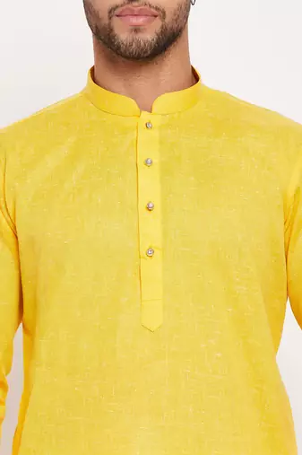 Yellow And White Cotton Kurta Pyjama Set