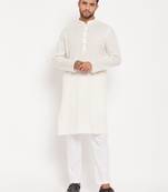 Men'S Cream And White Cotton Kurta Pyjama Set