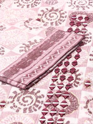 women's scoop neck ethnic motifs block print mauve straight kurta and trouser 3