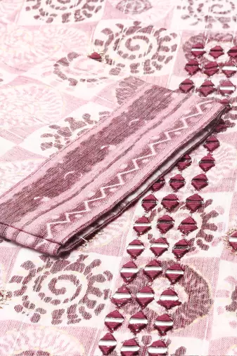 women's scoop neck ethnic motifs block print mauve straight kurta and trouser