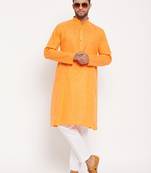 Men'S Orange And White Cotton Kurta Pyjama Set