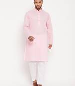 Pink And White Cotton Kurta Pyjama Set