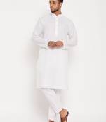 Men'S Cream And White Cotton Kurta Pyjama Set