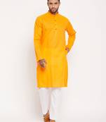 Men'S Orange And White Cotton Kurta Pyjama Set