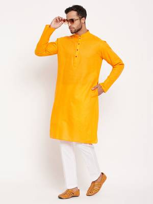 Orange And White Cotton Kurta Pyjama Set 2