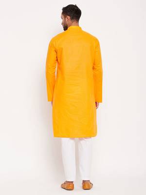 Orange And White Cotton Kurta Pyjama Set 3